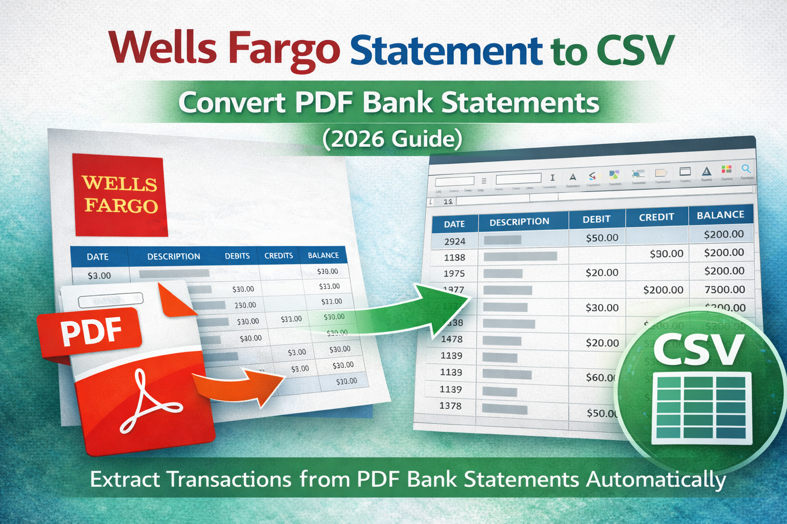Wells Fargo Statement to CSV: Convert PDF Bank Statements (2026 Guide)